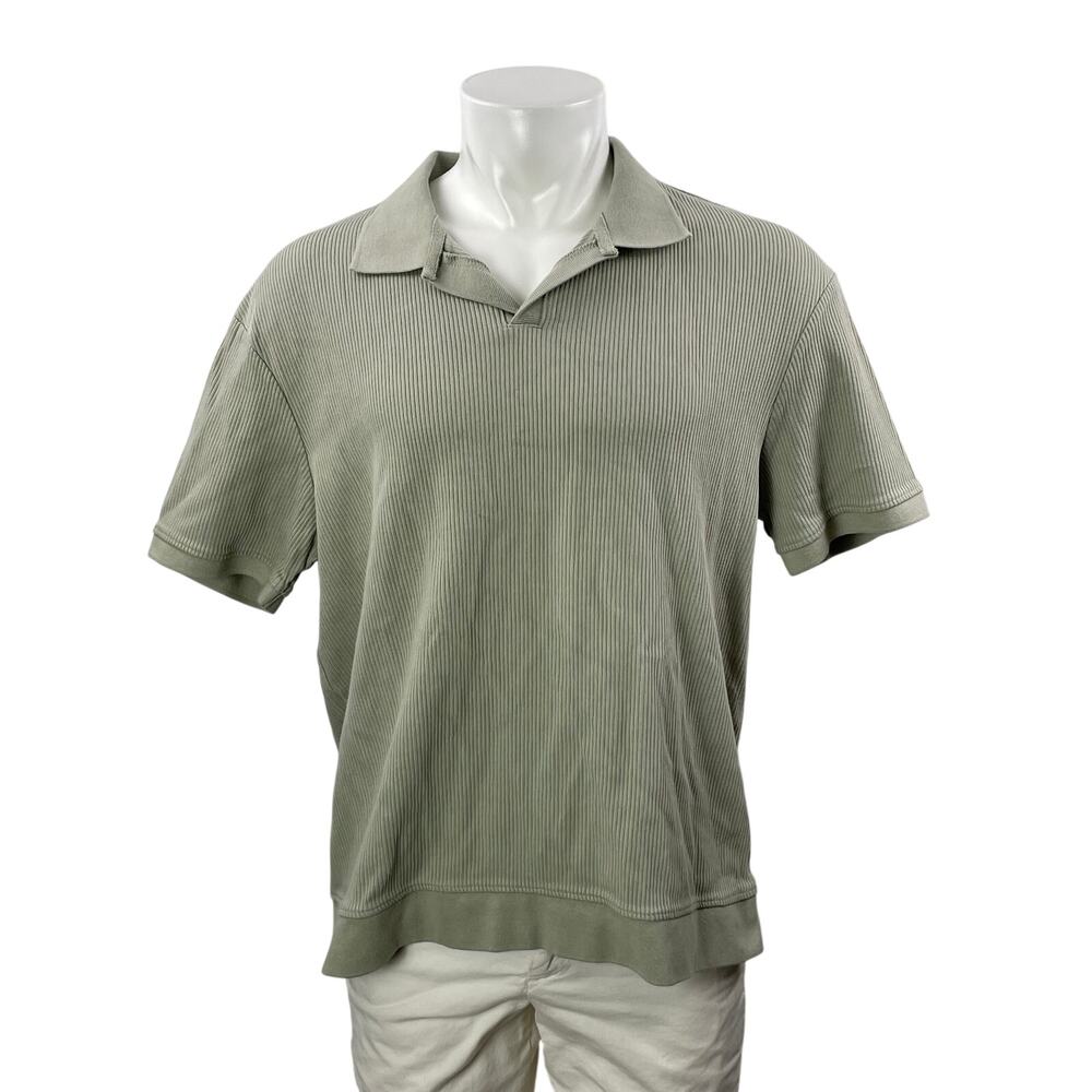 Zara Men's Gray Ribbed Knit Short Sleeve Collared Casual Polo Shirt Top Size XXL